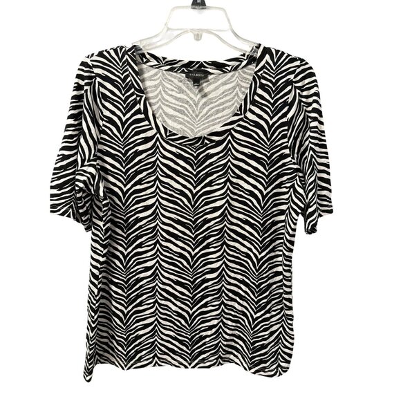 Talbots Womens Zebra Print Scoop Neck T-Shirt Size L Black/White - Picture 5 of 11